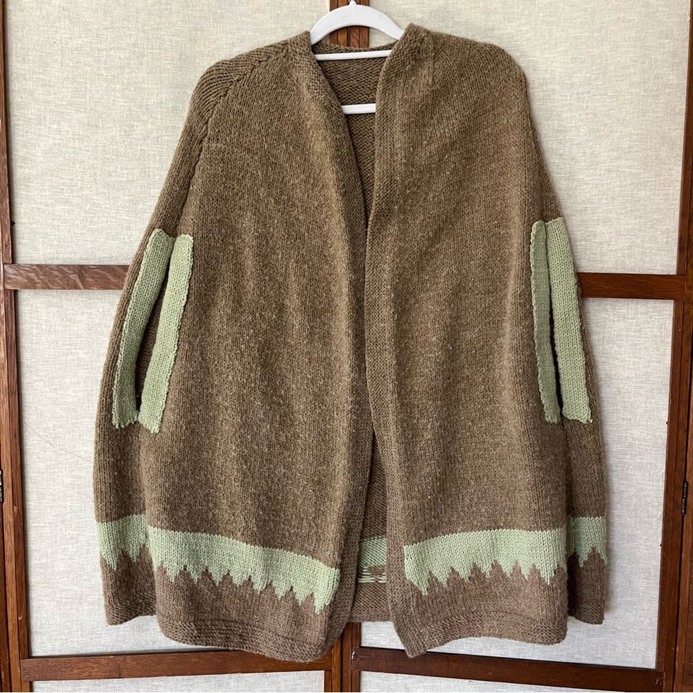 Vintage Knit Brown and Green Open Poncho Cardigan